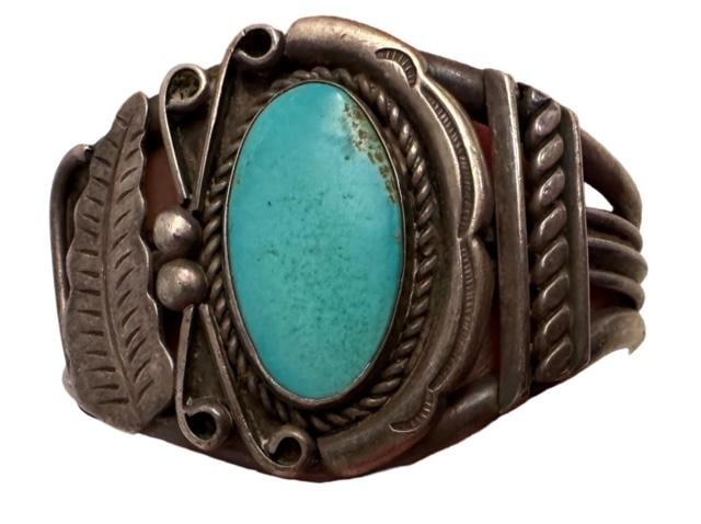 Navajo Old Pawn Turquoise and Sterling Bracelet (1 of 3)