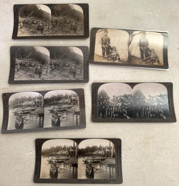 Lot of 6 Native American Stereographs Photos Original: Lot of six Native American related stereographs. From Keystone View Co, copyrighted, Made in USA. #1 - Eskimo Girls and Part of Crew. SS Erie at Upeagvik. Northernmost Danish Trading Post, Greenland.