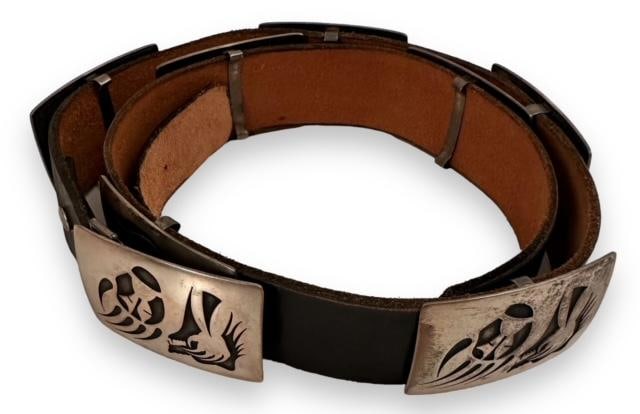 Hallmark and LP Signed Sterling Concho and Leather Belt (1 of 4)