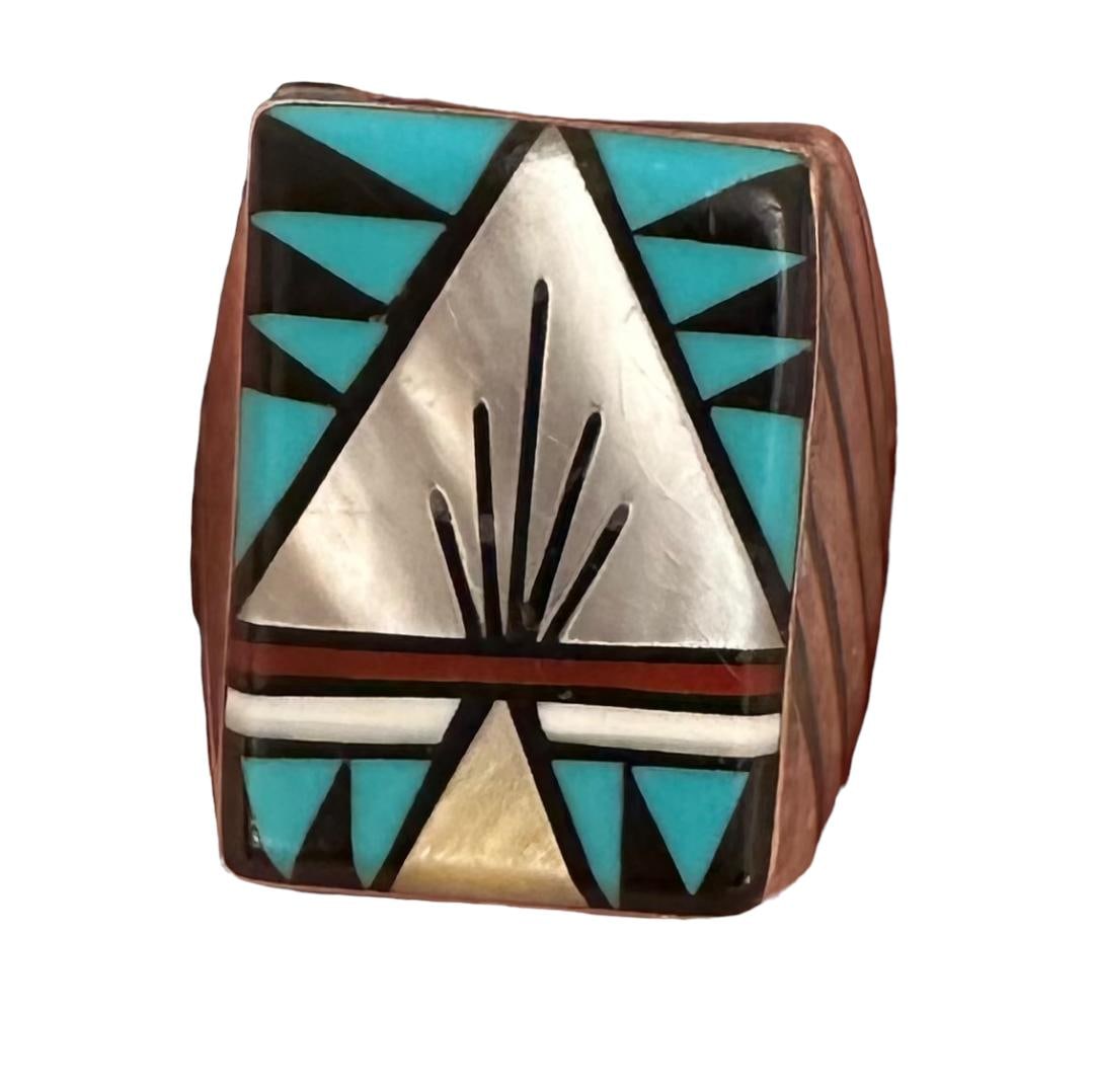 Navajo Signed TJ Sterling and Stone inlay Ring (Tommy Jackson) (1 of 2)