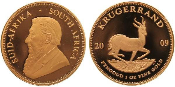 Krugerrand Gold One Ounce Coins (2) deep cameo proof: Lot of 2 Krugerrand gold 1-ounce coins, both dated 2009. Domestic shipping free via USPS shipping, no fees for in-house materials or handling. International shipping calculated at end of auction.