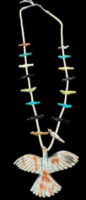 Zuni Native American Abalone Bird Fetish Necklace