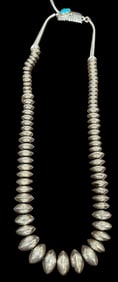 M. Begay Signed Navajo Turquoise and Sterling Necklace