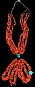 Native American Navajo Coral and Turquoise Bear Fetish Necklace