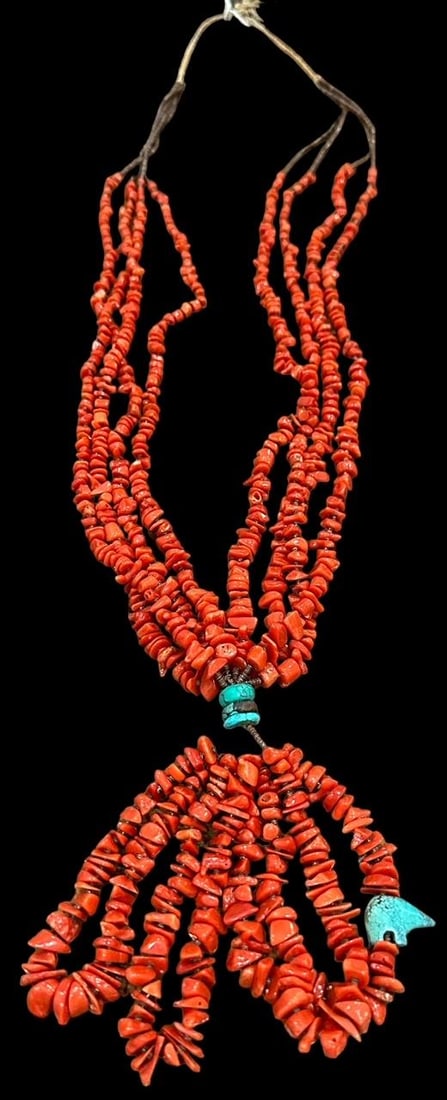 Native American Navajo Coral and Turquoise Bear Fetish Necklace (1 of 2)