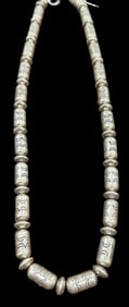 Native American Sterling Silver Bead Necklace with Hand Stamped Design