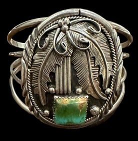 Signed ES Navajo Old Pawn Sterling Silver Cuff Bracelet