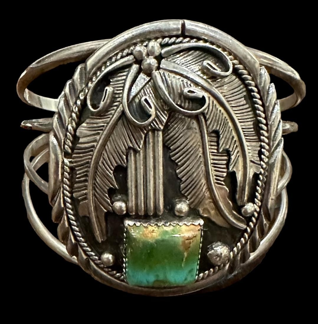 Signed ES Navajo Old Pawn Sterling Silver Cuff Bracelet (1 of 2)