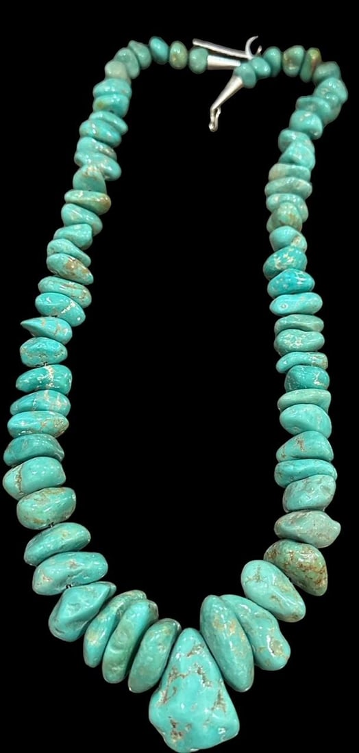 Native American Chunk Turquoise Necklace: Native American chunk turquoise necklace. Measures 27" long. Domestic shipping $12. USPS shipping cost only, no additional fees for in-house materials or handling. International shipping calculated at