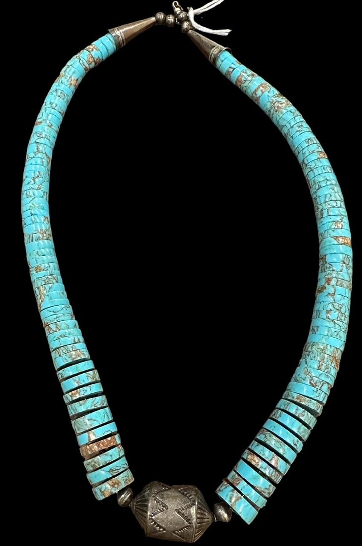 Native American Navajo Turquoise and Silver Bead Choker Necklace (1 of 2)