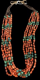 Native American Coral and Turquoise Strand Necklace