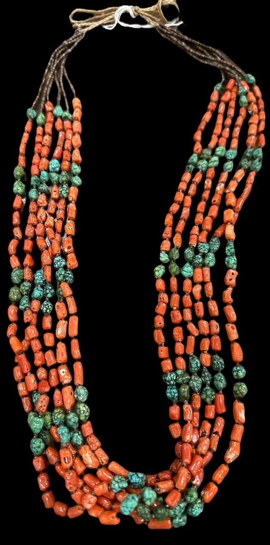 Native American Coral and Turquoise Strand Necklace (1 of 2)