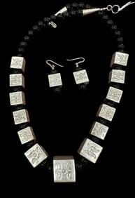 LAR Signed Native American Necklace and Earring Set