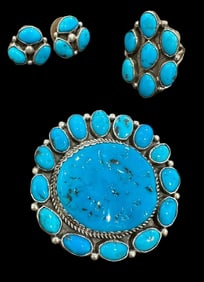 EH Grey Signed Pin, Earrings and Ring