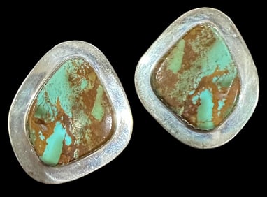 Jimmy Calabazas Signed Kewa Pueblo Sterling and Turquoise Earrings