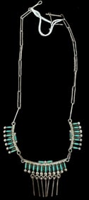 E Etsate Signed Zuni Pueblo Petit Point Necklace