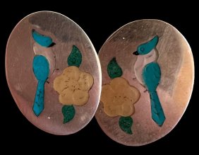 Ophie B Joe Signed Navajo Sterling and Turquoise Earrings