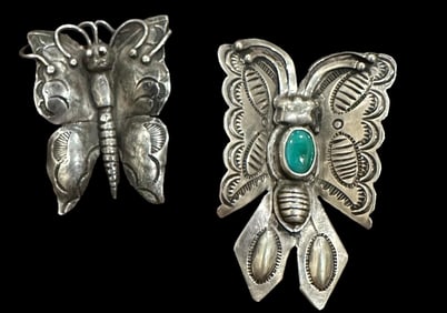 Native American Navajo Sterling Butterfly Pins Lot of Two