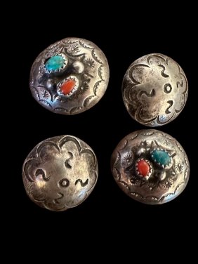 Lot of Four Old Zuni Sterling Buttons