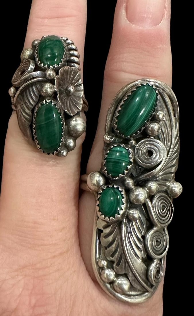 Lot of Two Navajo Malachite and Sterling Rings (1 of 2)