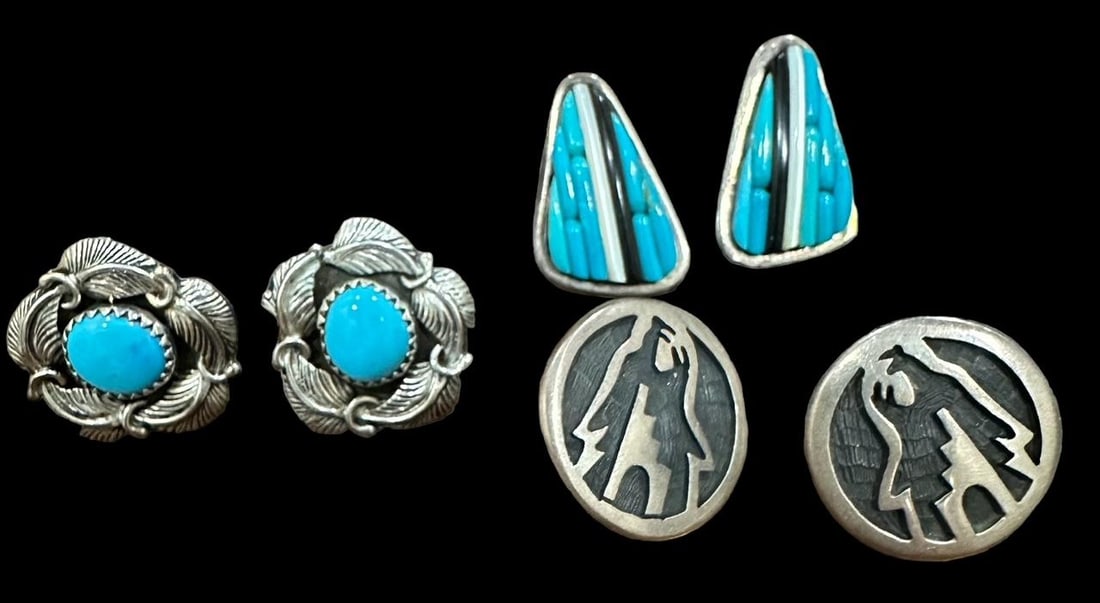 Lot of Three Signed Navajo Earring Sets (1 of 3)