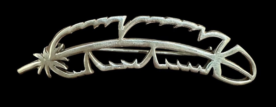 BW Signed Native American Sterling Pin: BW Signed Native American sterling feather pin. Measures 2.5". Domestic shipping $6. USPS shipping cost only, no additional fees for in-house materials or handling. International shipping calculated a