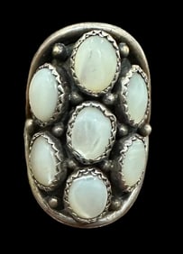 Navajo Signed HC Sterling and Milky Stone Ring