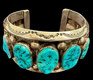 Signed JEB Navajo Sterling and Turquoise Cuff Bracelet