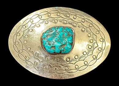 The Badger Native American Sterling and Turquoise Belt Buckle