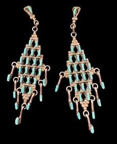 D. (Delberta) Boone Signed Sterling and Turquoise Zuni Earrings