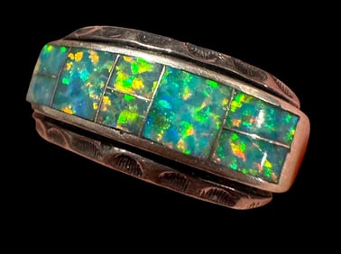 Signed  "K" Opal and Sterling Ring