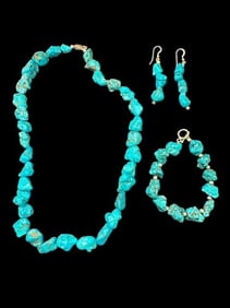 Native American Turquoise Chunk Necklace, Earrings and Bracelet Set