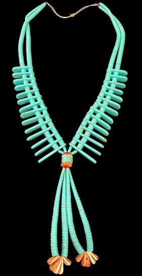 Santo Domingo Pueblo Kewa Multi String Pendant Necklace Turquoise