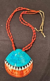 Santo Domingo Pueblo Kewa Shell and Coral Pendant Necklace