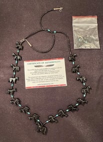 Native American Necklace and Earring Set Horse Motif COA Jet