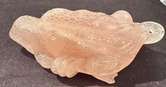 Rose Quartz Carved Frog/Turtle Dual Image Figure