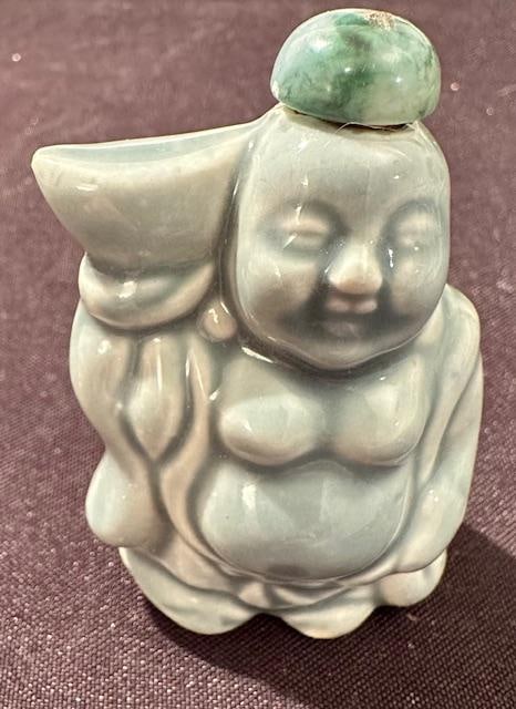 Chinese Celadon Porcelain Glazed Buddha Snuff Bottle (1 of 4)