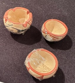 Native American Miniature Pottery Bowls Lot of Three
