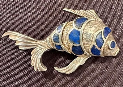 Sterling Silver and Lapis Fish Pin or Pendant
