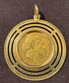 18K Gold Belgian Franc Coin Pendant 1865