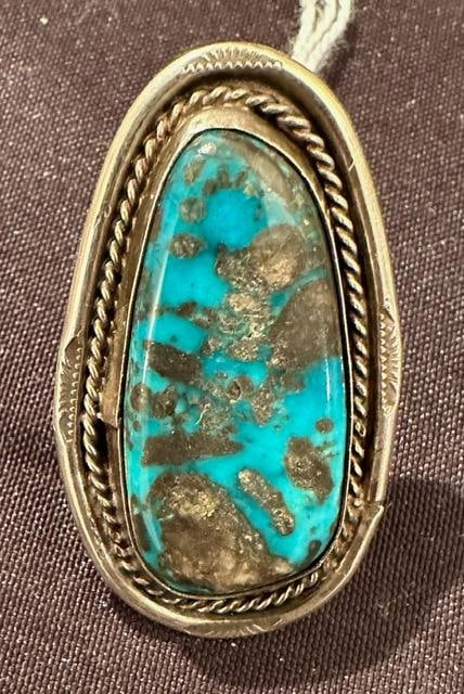 Navajo Turquoise Ring with Silver Inclusions Sterling 1950 (1 of 1)