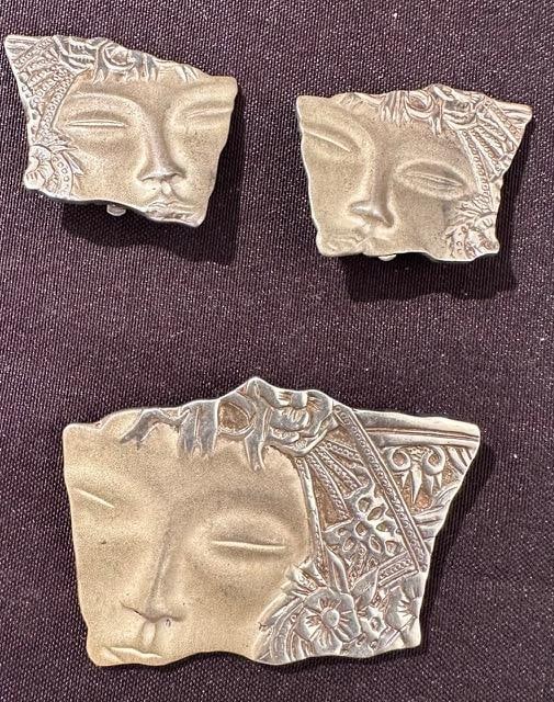 Mexico Sterling Art Nouveau Style Pin and Earrings (1 of 2)