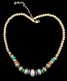 Native American Sterling and Stone Bead Necklace