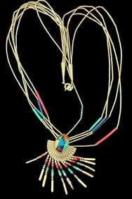 Signed Native American Navajo Four Strand sterling Silver Necklace and Pendant