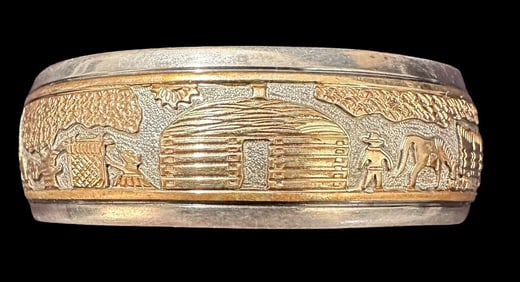 Signed LM Navajo Storyteller Sterling Bracelet