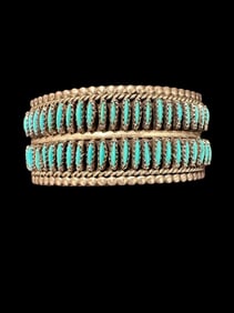 Signed Jason Yazzie Turquoise Cuff Bracelet Sterling petit point