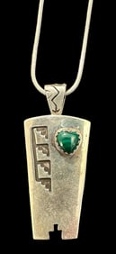 Native American Signed Wilbert Sterling and Malachite Pendant Necklace