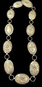 Native American Signed Sterling Silver Concho Belt