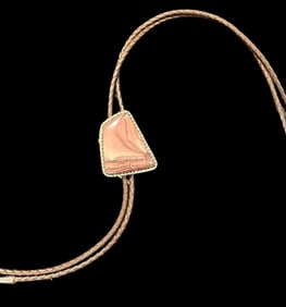 Native American Navajo Signed Sterling and Agate Stone Bolo Tie