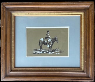 Cowboy On Horse Original Gouache Painting By L. B. Porter